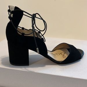 Sam Edelman Black Suede Chunky Lace Up Heels